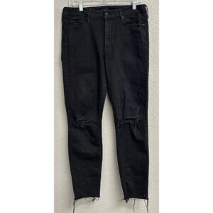 Mother Womens The Looker Ankle Fray Guilty As Sin Black Jeans Size 31 Distressed